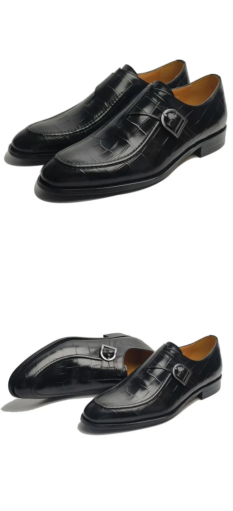 Luxury Buckle Dress Shoes for Men Wedding Loafers High Quality Custom Handcraft Print Elegant Business Slip-On Pointed Shoe New