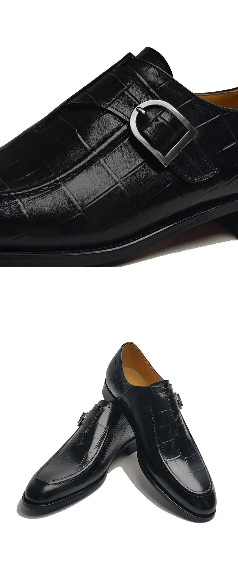 Luxury Buckle Dress Shoes for Men Wedding Loafers High Quality Custom Handcraft Print Elegant Business Slip-On Pointed Shoe New