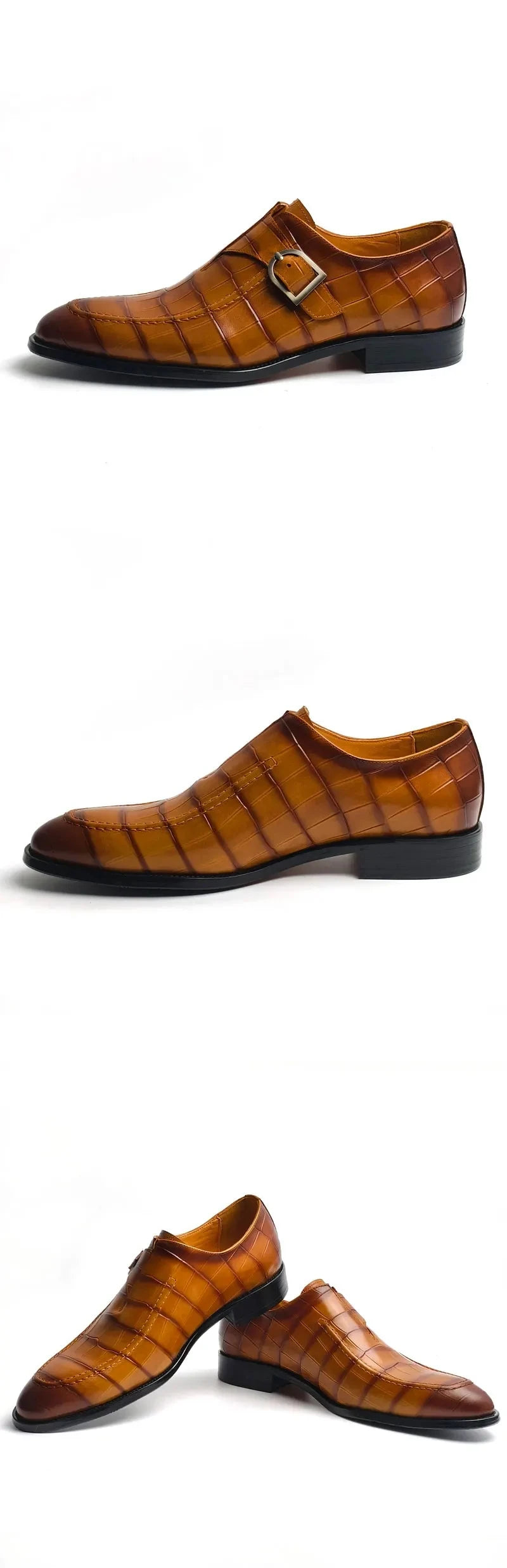 Luxury Buckle Dress Shoes for Men Wedding Loafers High Quality Custom Handcraft Print Elegant Business Slip-On Pointed Shoe New
