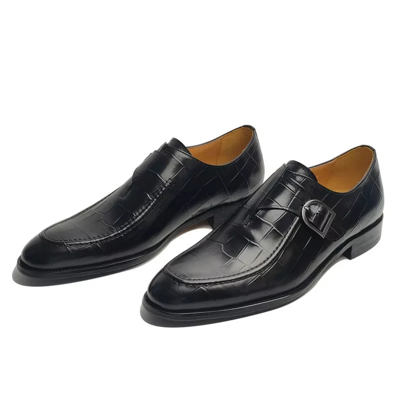 Luxury Buckle Dress Shoes for Men Wedding Loafers High Quality Custom Handcraft Print Elegant Business Slip-On Pointed Shoe New