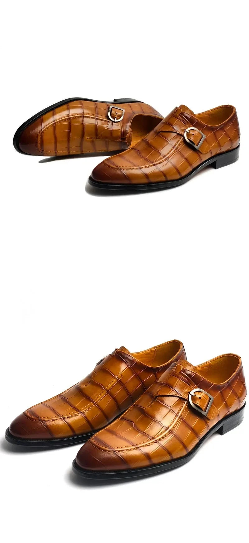 Luxury Buckle Dress Shoes for Men Wedding Loafers High Quality Custom Handcraft Print Elegant Business Slip-On Pointed Shoe New