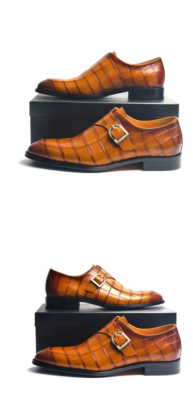 Luxury Buckle Dress Shoes for Men Wedding Loafers High Quality Custom Handcraft Print Elegant Business Slip-On Pointed Shoe New