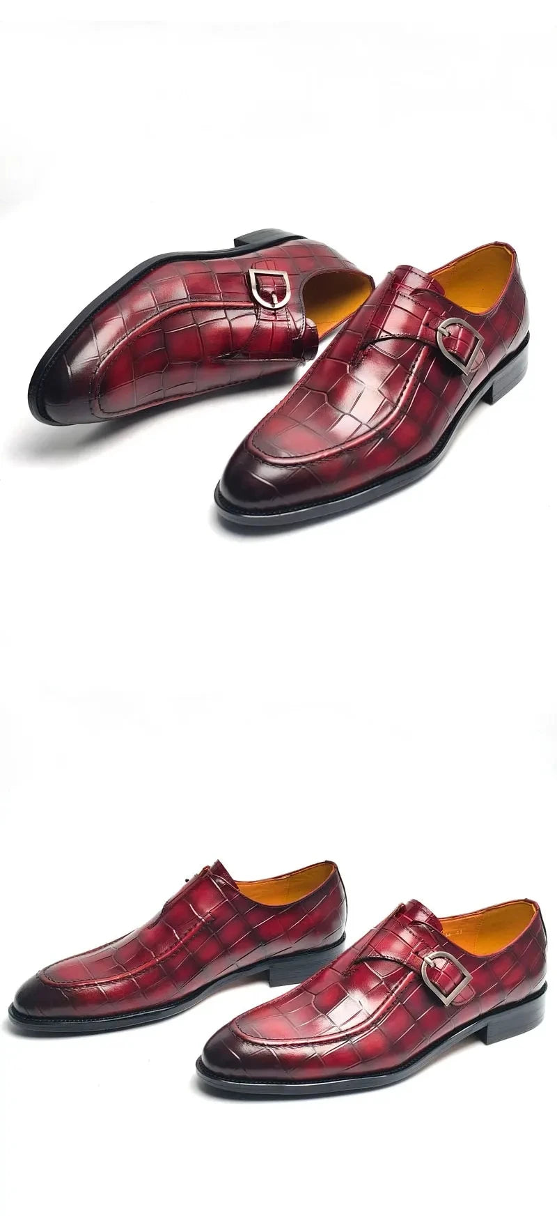 Luxury Buckle Dress Shoes for Men Wedding Loafers High Quality Custom Handcraft Print Elegant Business Slip-On Pointed Shoe New