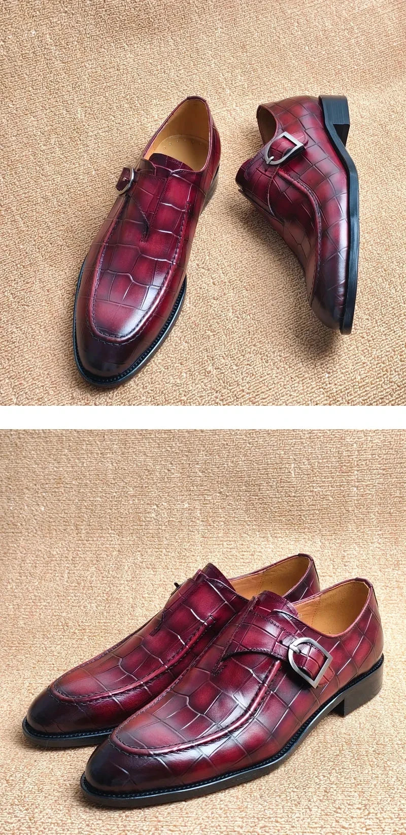 Luxury Buckle Dress Shoes for Men Wedding Loafers High Quality Custom Handcraft Print Elegant Business Slip-On Pointed Shoe New