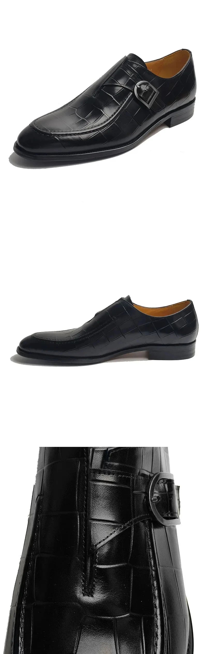 Luxury Buckle Dress Shoes for Men Wedding Loafers High Quality Custom Handcraft Print Elegant Business Slip-On Pointed Shoe New