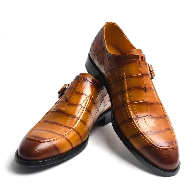 Luxury Buckle Dress Shoes for Men Wedding Loafers High Quality Custom Handcraft Print Elegant Business Slip-On Pointed Shoe New