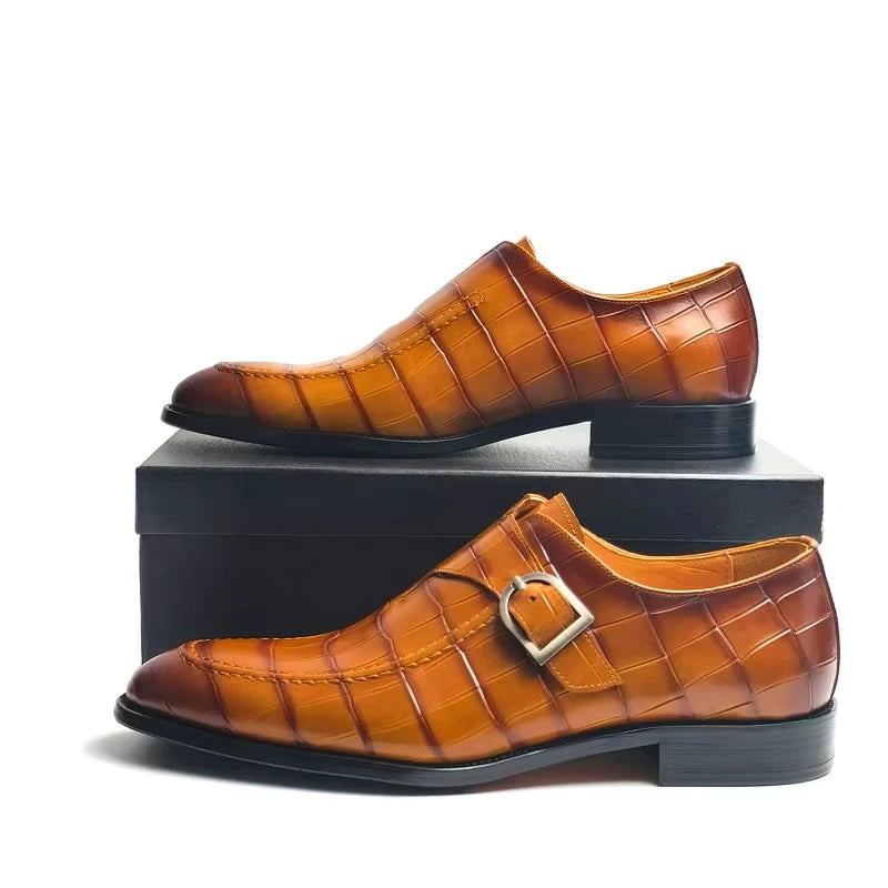 Luxury Buckle Dress Shoes for Men Wedding Loafers High Quality Custom Handcraft Print Elegant Business Slip-On Pointed Shoe New